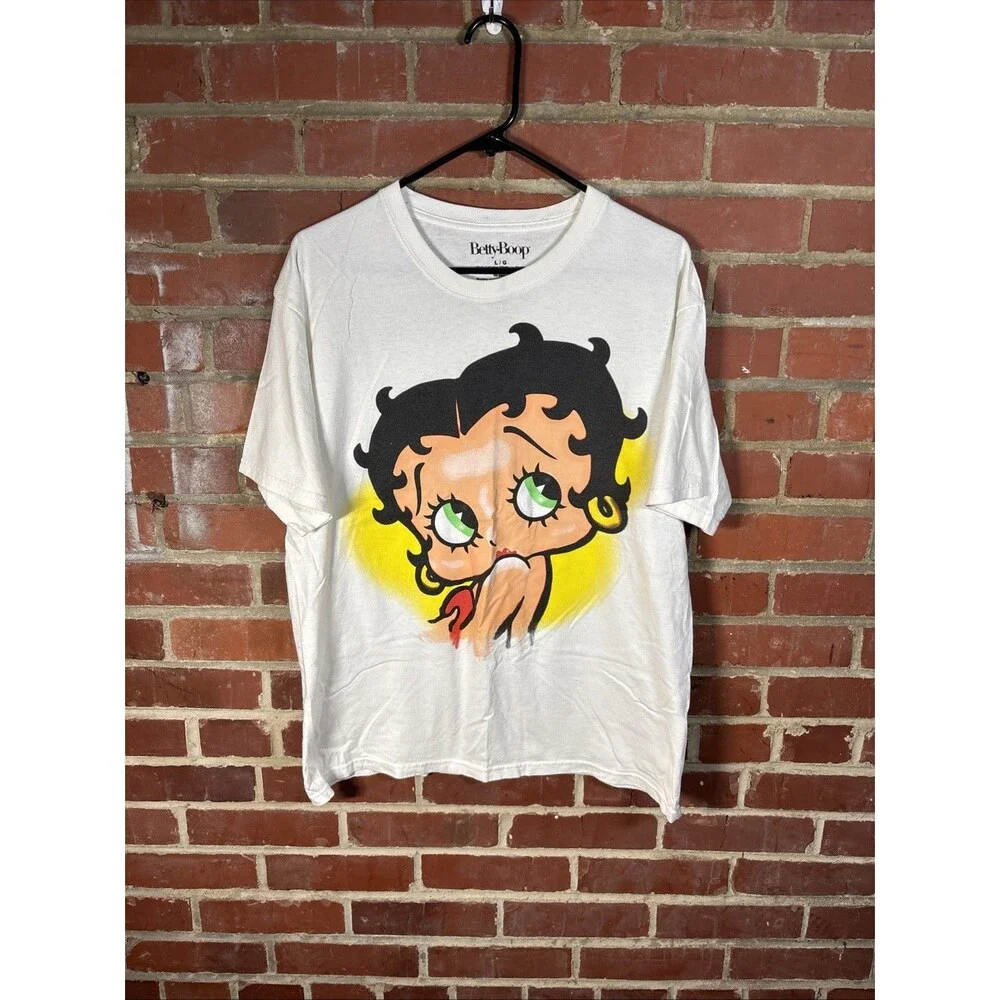Betty Boop Graphic Short Sleeve White T-Shirt Old School Print Adult Large